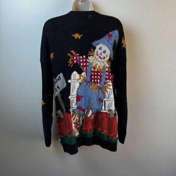 Vintage Northern Isles Halloween Sweater Harvest Scarecrow Hand Knit Cardigan XL - Picture 2 of 16